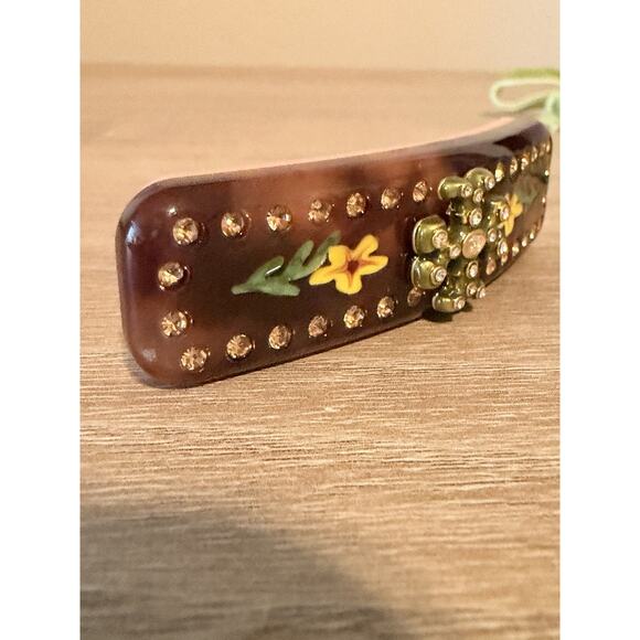 Tory Burch Resin Crystal Floral Tortoise Hair Barrette Clip main image 4